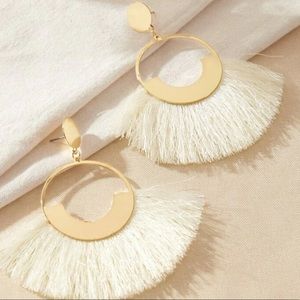 Elegant Gold and Cream Fringe Earrings